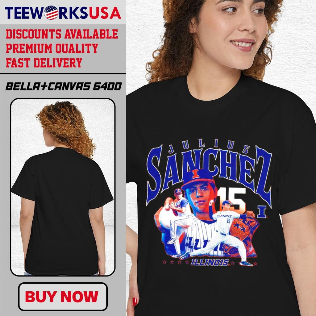 Illinois Fighting Illini baseball Julius Sanchez 15 - Adult & Kids T-Shirts, Sweatshirts & Hoodies apparel design preview 4
