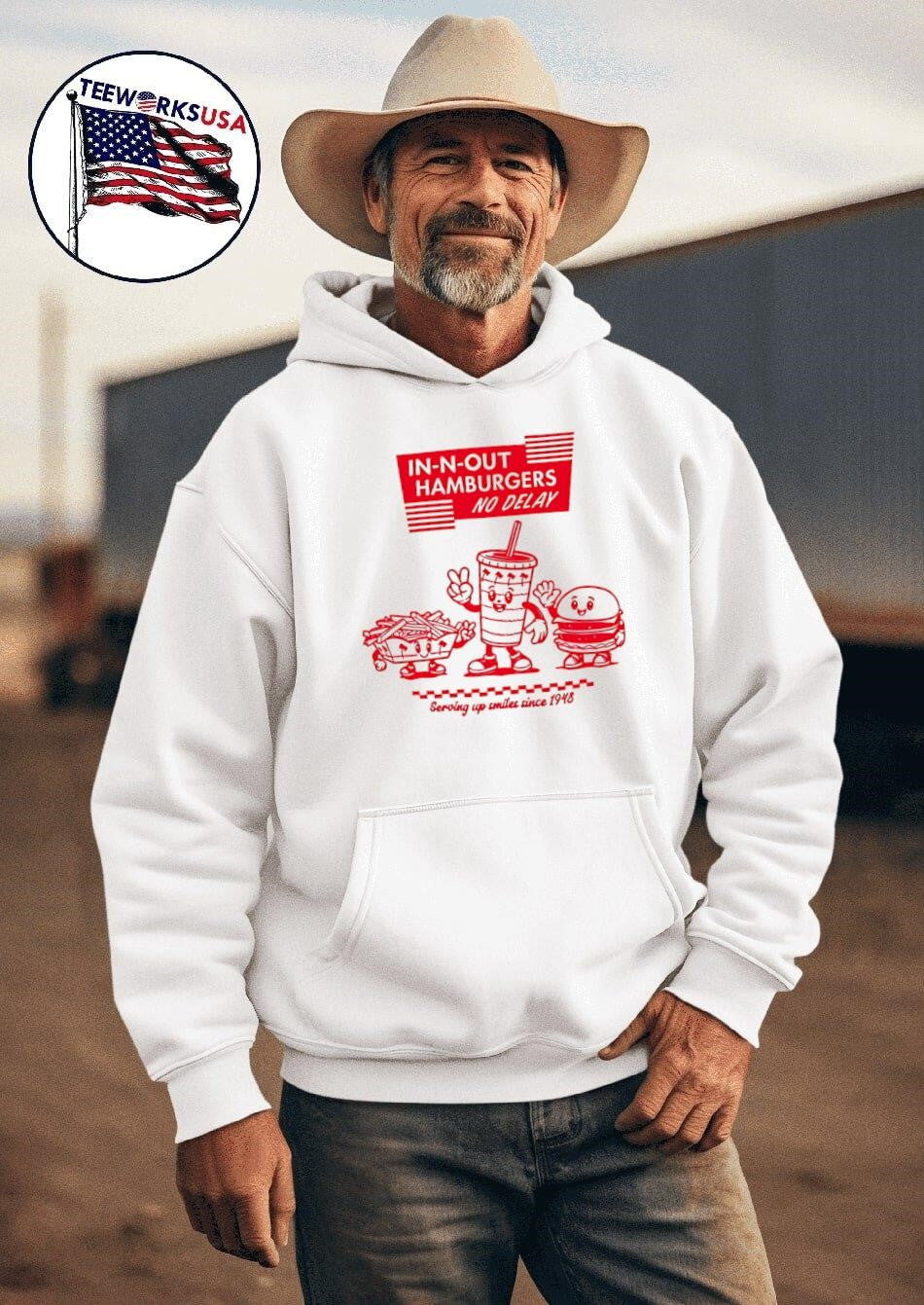 In N Out Serving Up Smiles - Adult & Kids T-Shirts, Sweatshirts & Hoodies apparel design preview 2