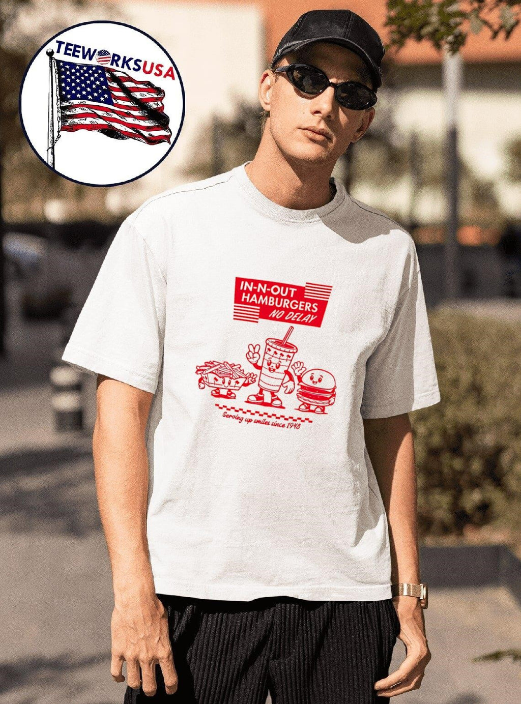 In N Out Serving Up Smiles - Adult & Kids T-Shirts, Sweatshirts & Hoodies apparel design preview 1