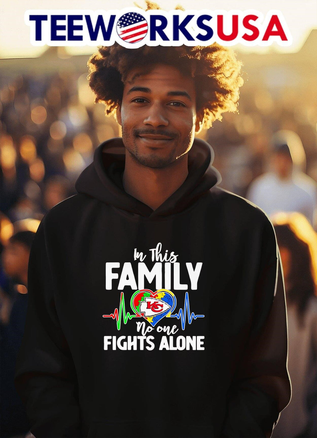 In this family no one fights alone Kansas City Chiefs - Adult & Kids T-Shirts, Sweatshirts & Hoodies apparel design preview 2