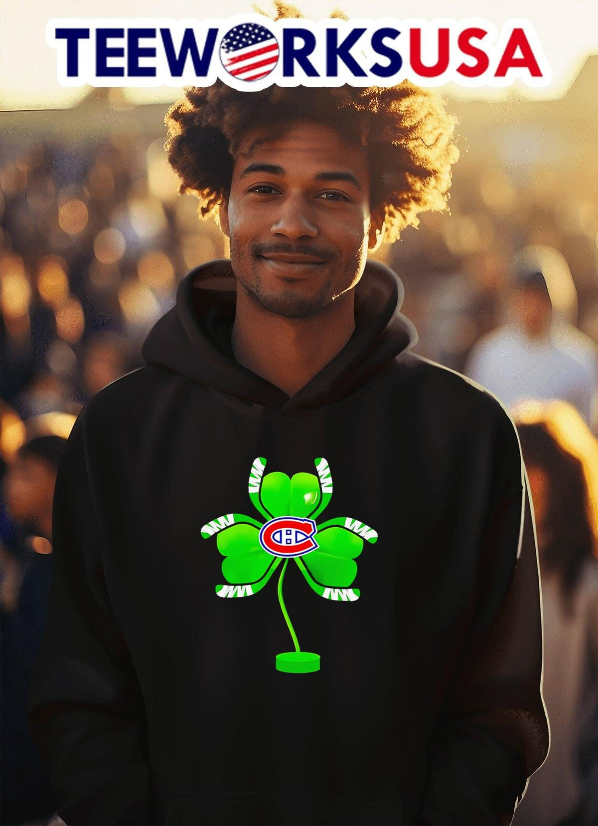 Irish St Patrick Day Shamrock Hockey Tree Montreal - Adult & Kids T-Shirts, Sweatshirts & Hoodies apparel design preview 2