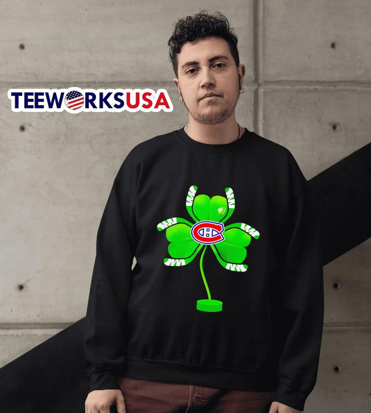 Irish St Patrick Day Shamrock Hockey Tree Montreal - Adult & Kids T-Shirts, Sweatshirts & Hoodies apparel design preview 3