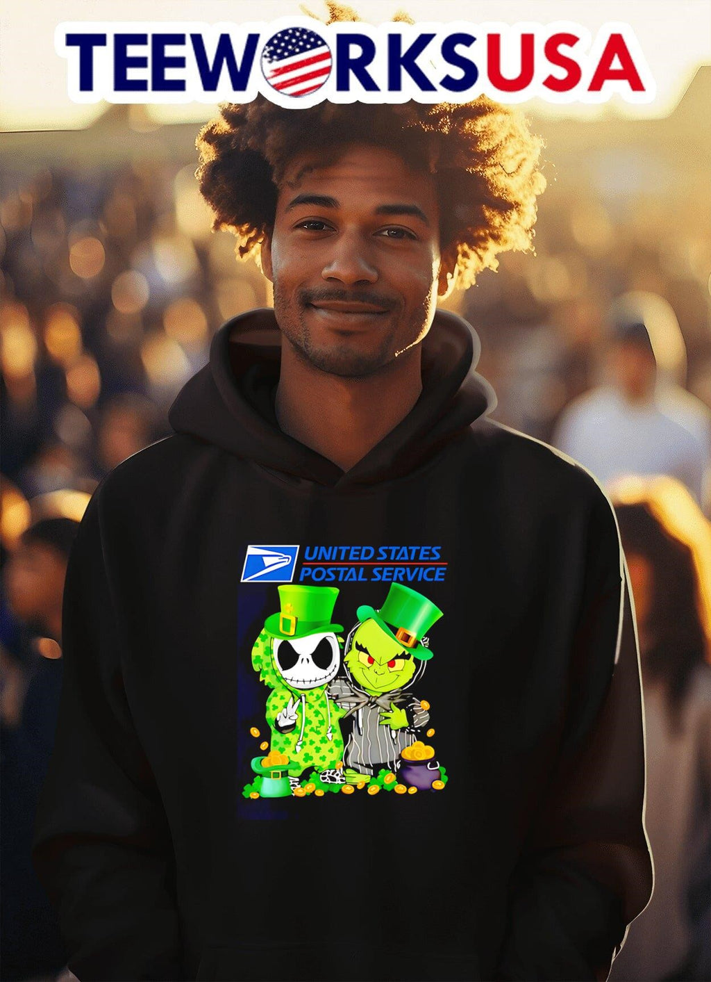 Jack Skellington and Grinch USPS Happy St Patrick's - Adult & Kids T-Shirts, Sweatshirts & Hoodies apparel design preview 2