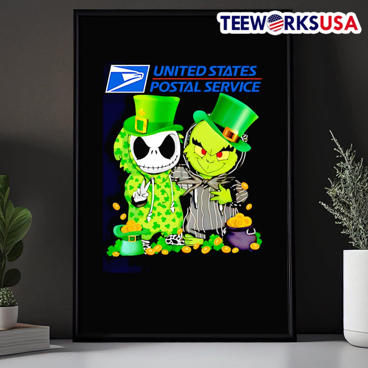 Jack Skellington and Grinch USPS Happy St Patrick's - Adult & Kids T-Shirts, Sweatshirts & Hoodies apparel design preview 5