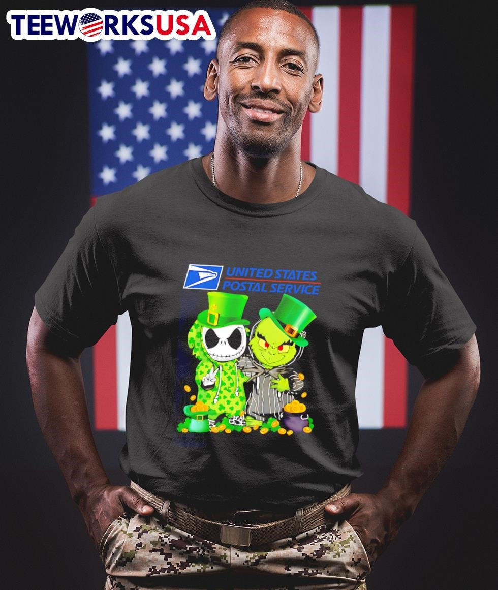 Jack Skellington and Grinch USPS Happy St Patrick's - Adult & Kids T-Shirts, Sweatshirts & Hoodies apparel design preview 1