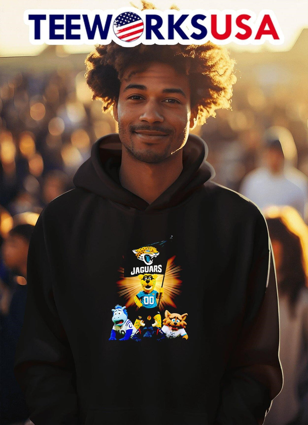 Jacksonville Jaguars mascot standing with flag - Adult & Kids T-Shirts, Sweatshirts & Hoodies apparel design preview 2