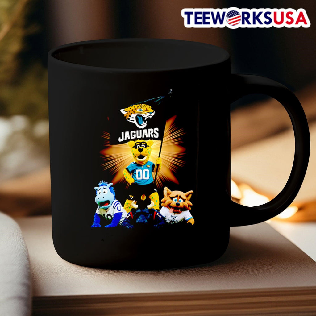 Jacksonville Jaguars mascot standing with flag - Adult & Kids T-Shirts, Sweatshirts & Hoodies apparel design preview 3