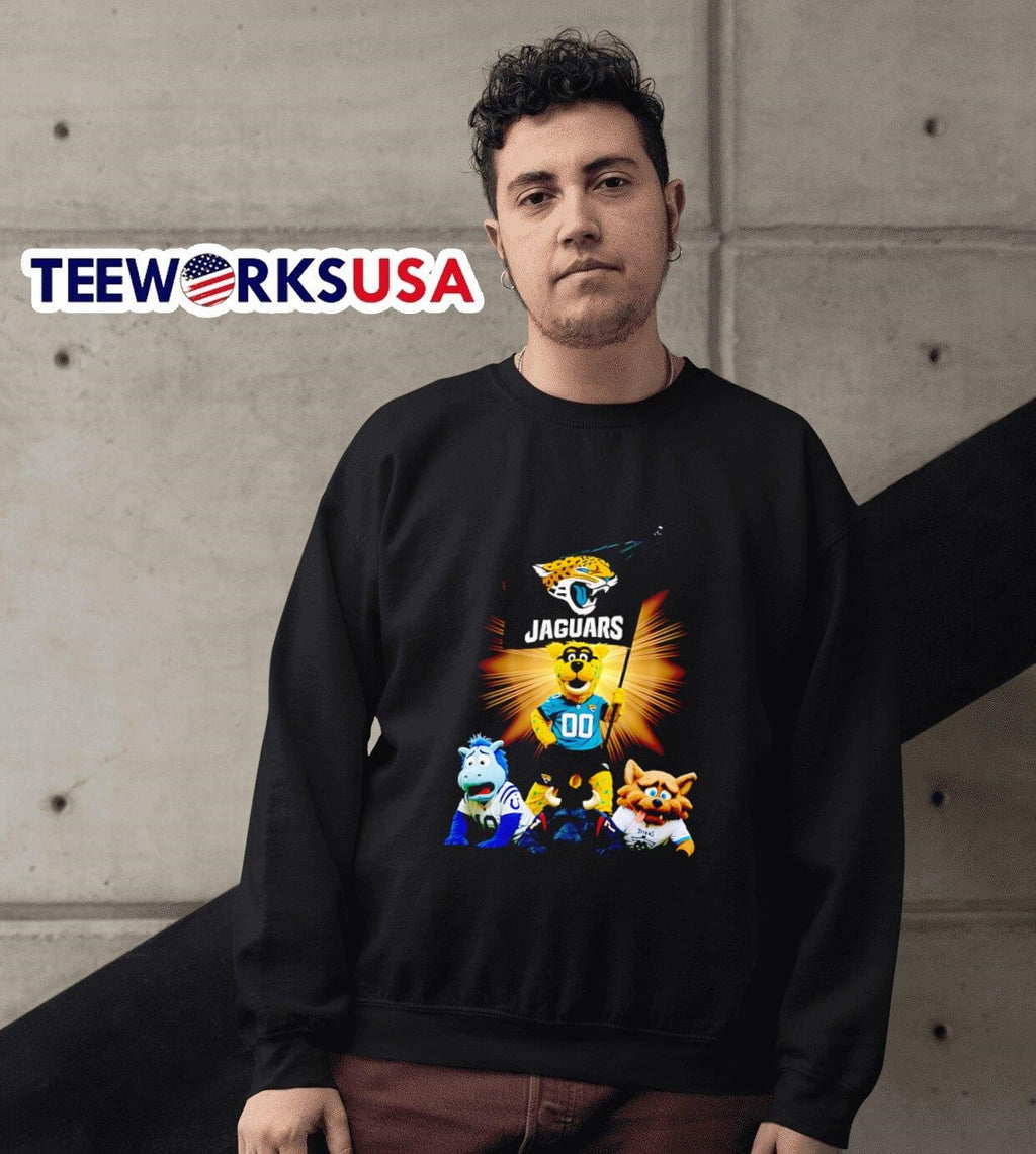 Jacksonville Jaguars mascot standing with flag - Adult & Kids T-Shirts, Sweatshirts & Hoodies apparel design preview 6