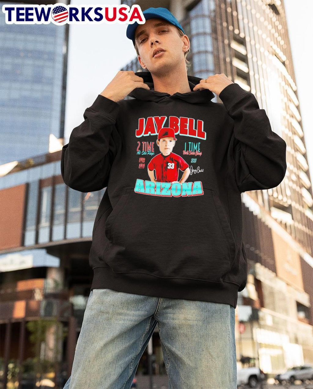 Jay Bell Arizona Comic 2 time all star player - Adult & Kids T-Shirts, Sweatshirts & Hoodies apparel design preview 3