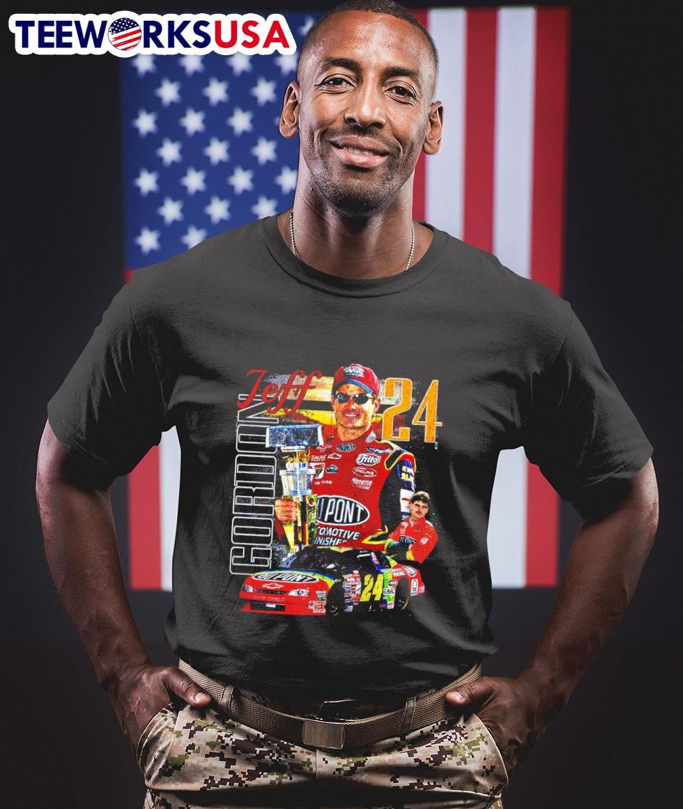 Jeff Gordon 24 with trophy retro - Adult & Kids T-Shirts, Sweatshirts & Hoodies apparel design preview 1