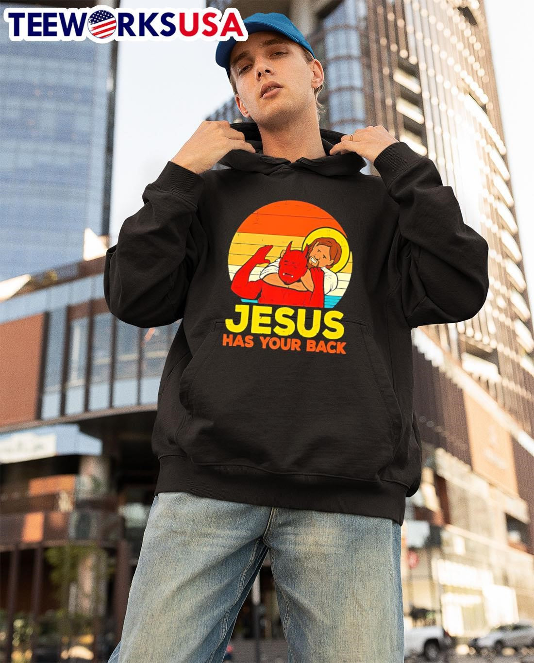 Jesus vs Devil has your back - Adult & Kids T-Shirts, Sweatshirts & Hoodies apparel design preview 3