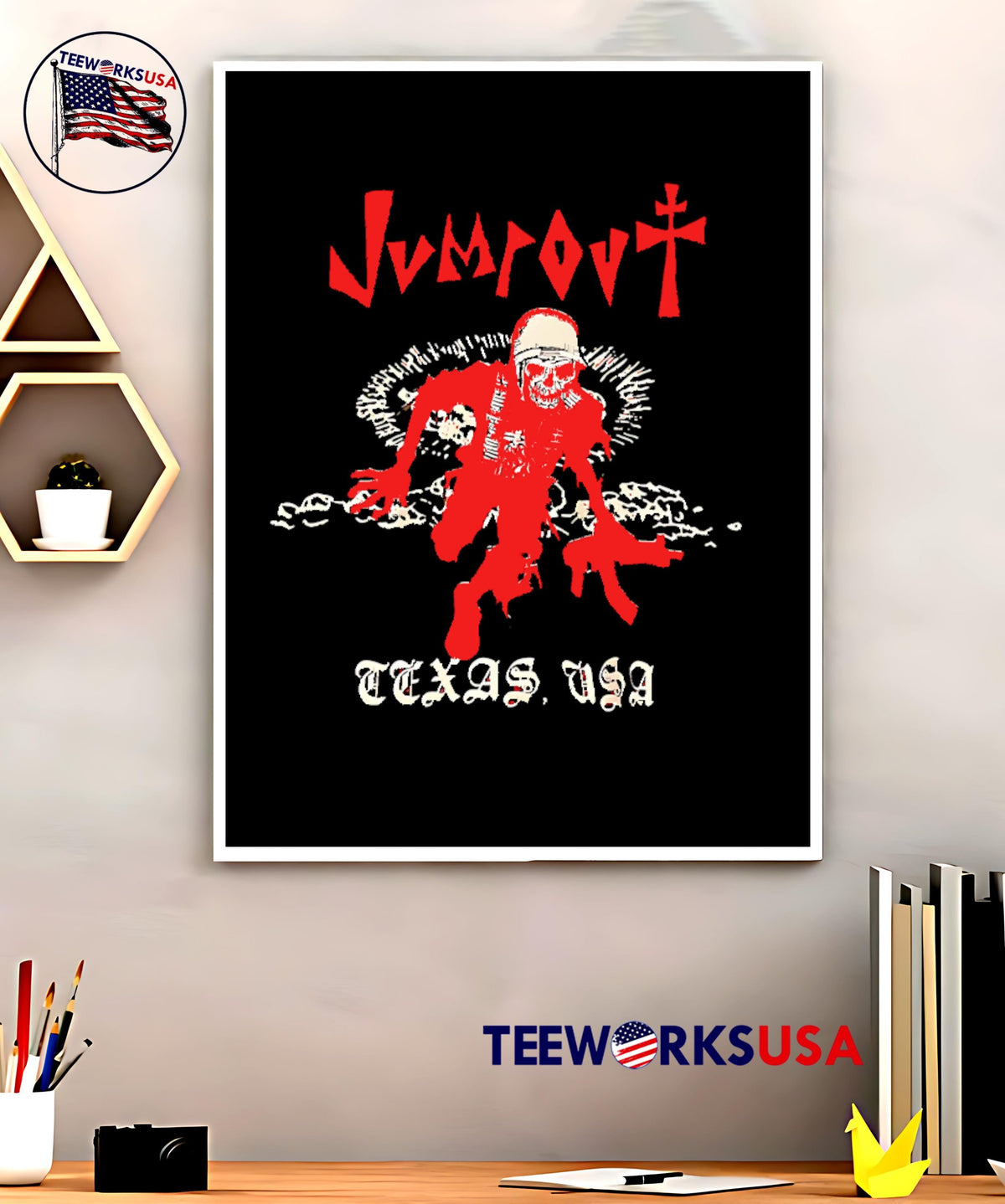 Jumpout Texas Usa Skeleton Gun - Adult & Kids T-Shirts, Sweatshirts & Hoodies apparel design preview 5