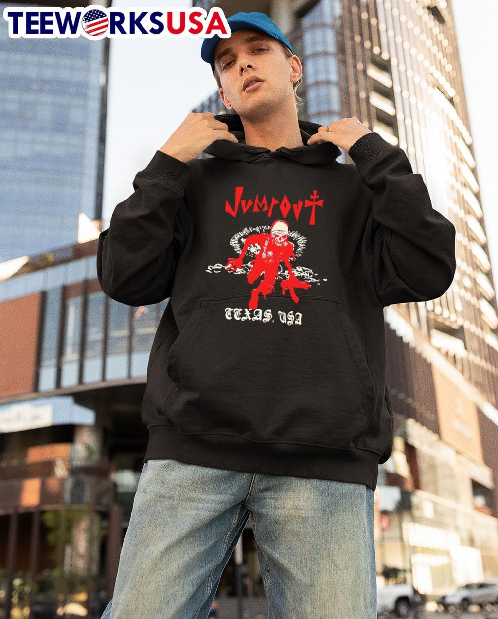 Jumpout Texas Usa Skeleton Gun - Adult & Kids T-Shirts, Sweatshirts & Hoodies apparel design preview 3