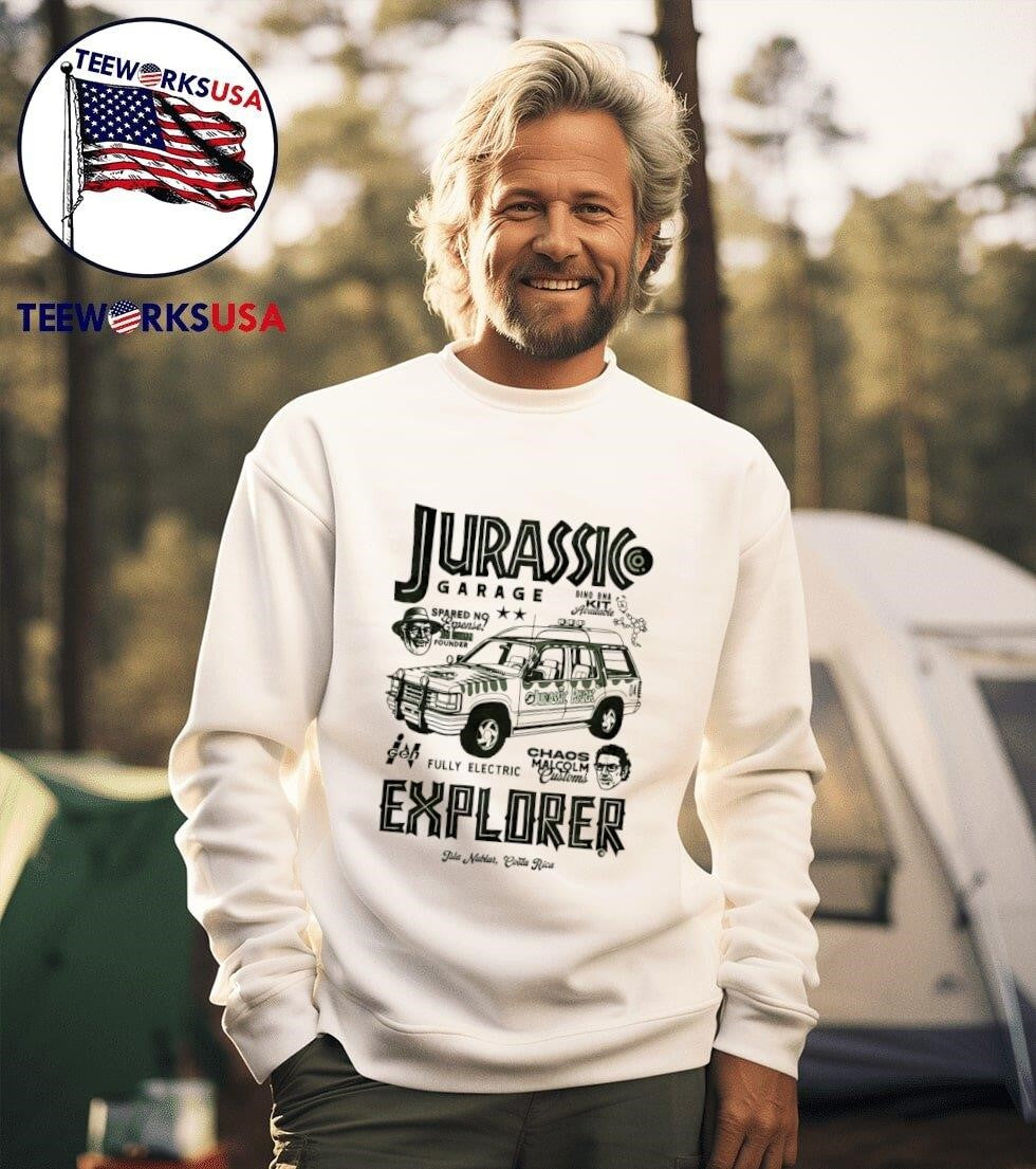 Jurassic Garage Explorer - Adult & Kids T-Shirts, Sweatshirts & Hoodies apparel design preview 3
