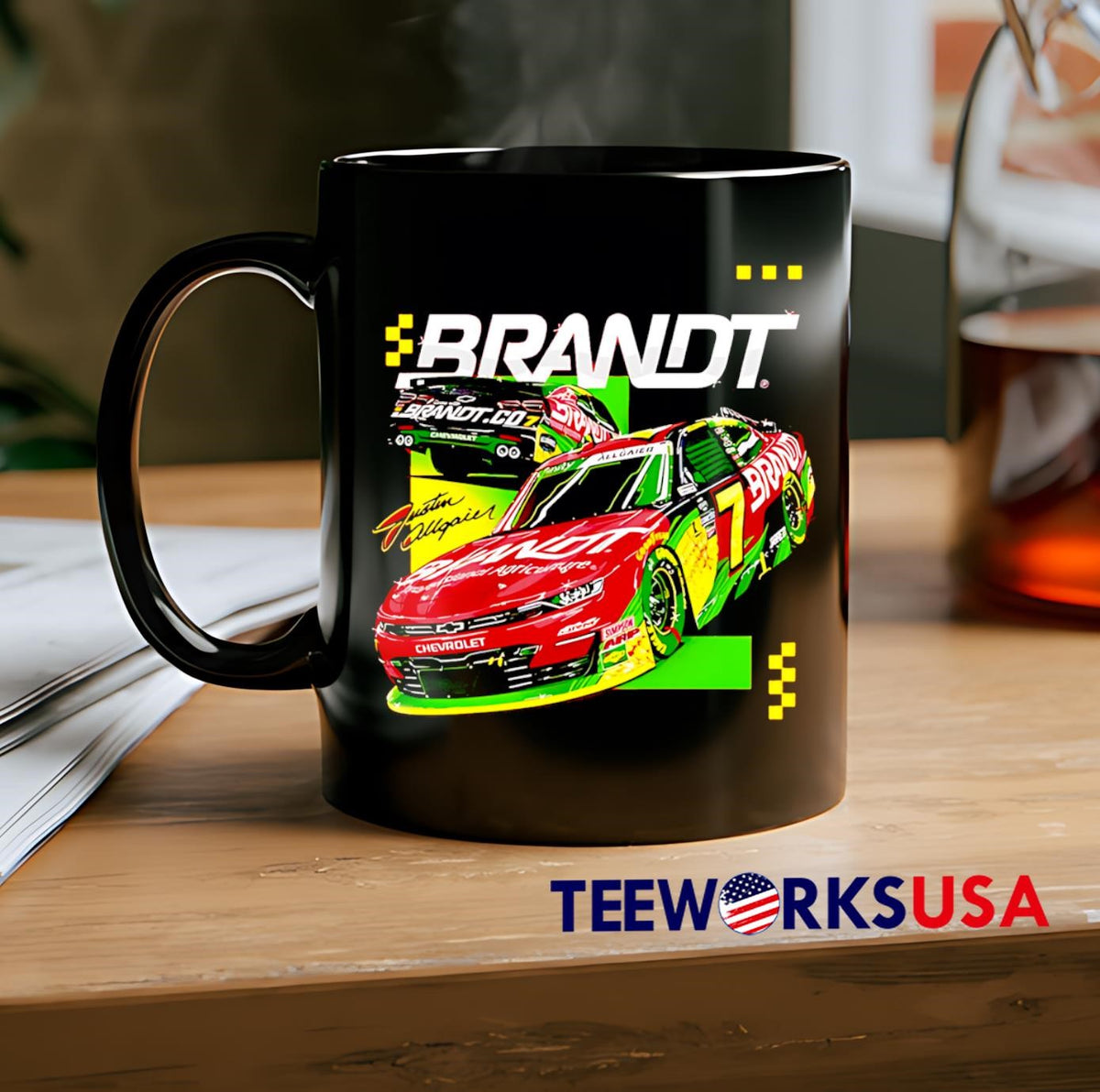 Justin Allgaier #7 2025 Brandt Red car - Adult & Kids T-Shirts, Sweatshirts & Hoodies apparel design preview 2