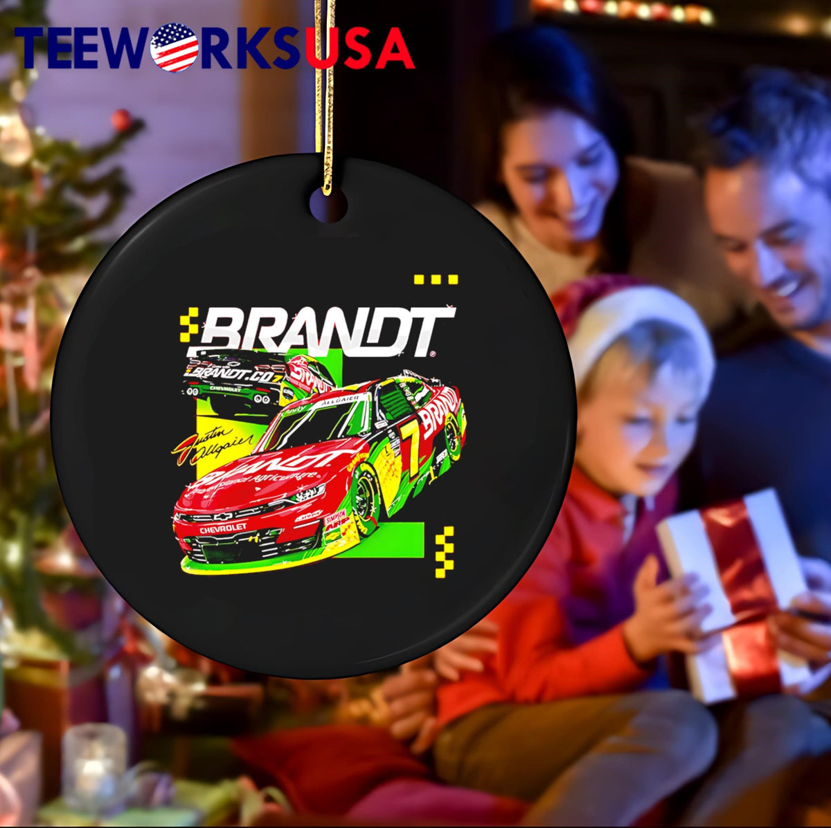 Justin Allgaier #7 2025 Brandt Red car - Adult & Kids T-Shirts, Sweatshirts & Hoodies apparel design preview 4