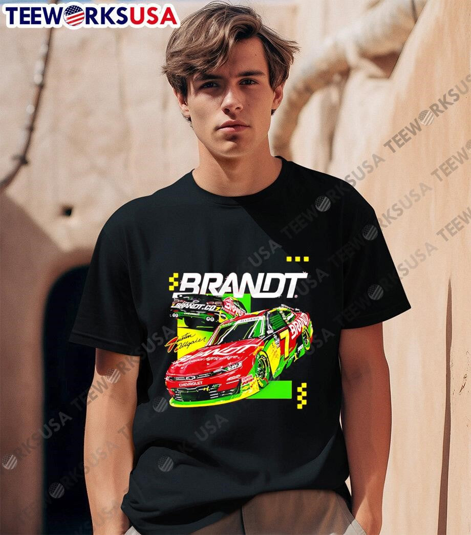 Justin Allgaier #7 2025 Brandt Red car - Adult & Kids T-Shirts, Sweatshirts & Hoodies apparel design preview 1
