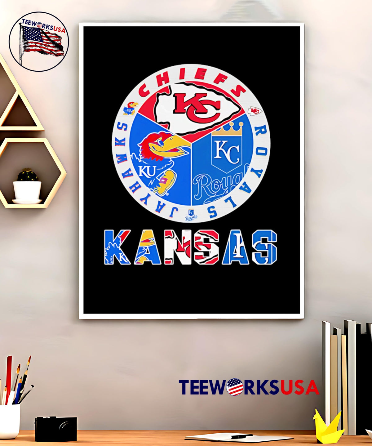 Kansas Jayhawks Chiefs Royals logo - Adult & Kids T-Shirts, Sweatshirts & Hoodies apparel design preview 5