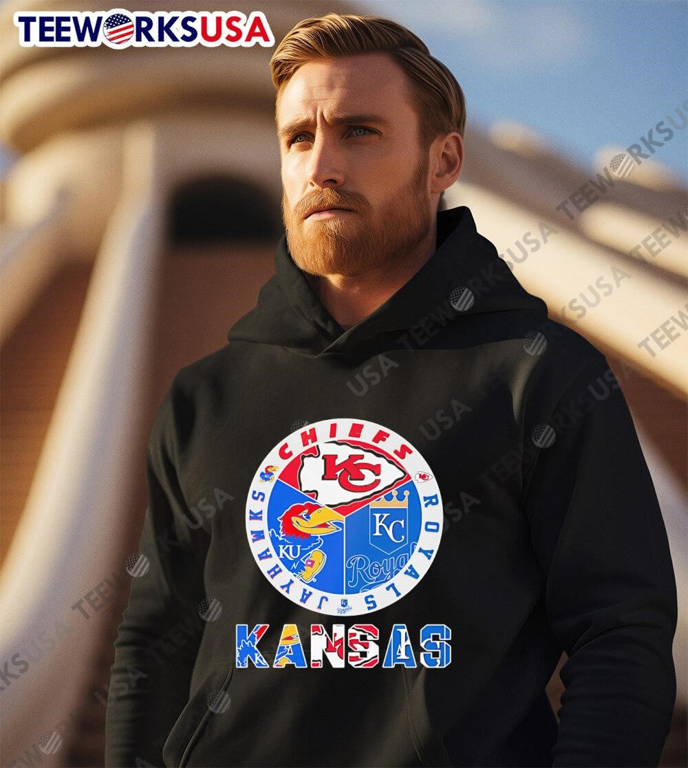 Kansas Jayhawks Chiefs Royals logo - Adult & Kids T-Shirts, Sweatshirts & Hoodies apparel design preview 3