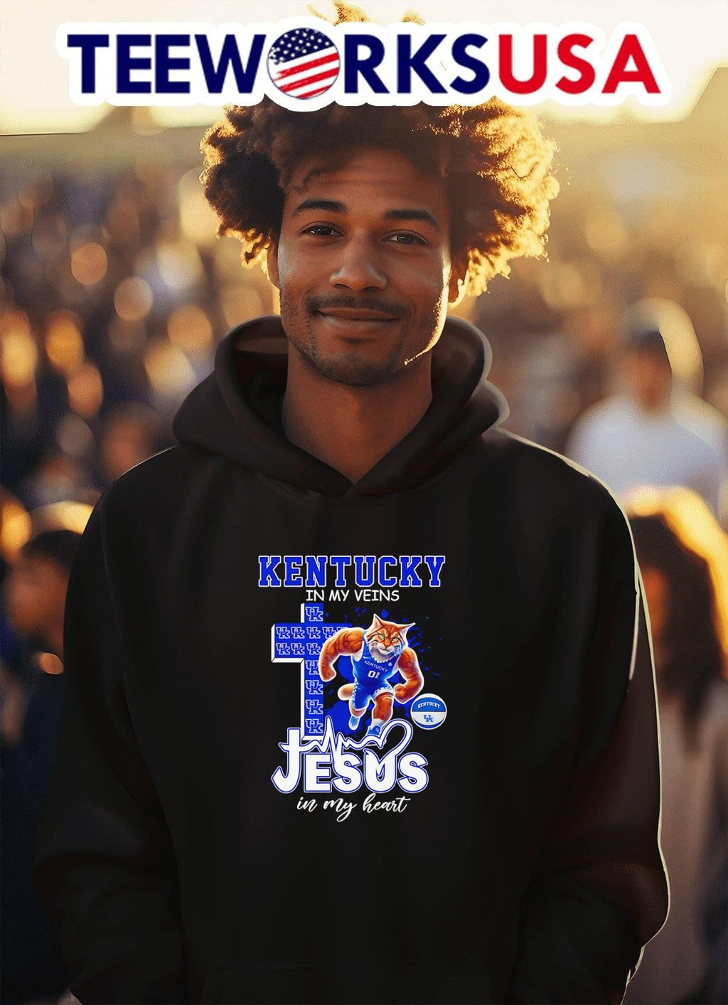 Kentucky in my veins Jesus heart basketball mascot - Adult & Kids T-Shirts, Sweatshirts & Hoodies apparel design preview 2