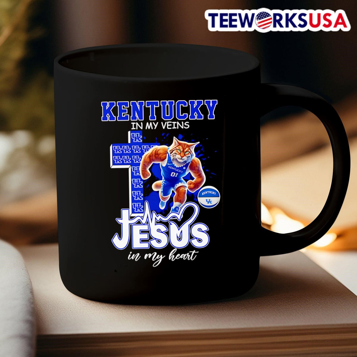 Kentucky in my veins Jesus heart basketball mascot - Adult & Kids T-Shirts, Sweatshirts & Hoodies apparel design preview 3