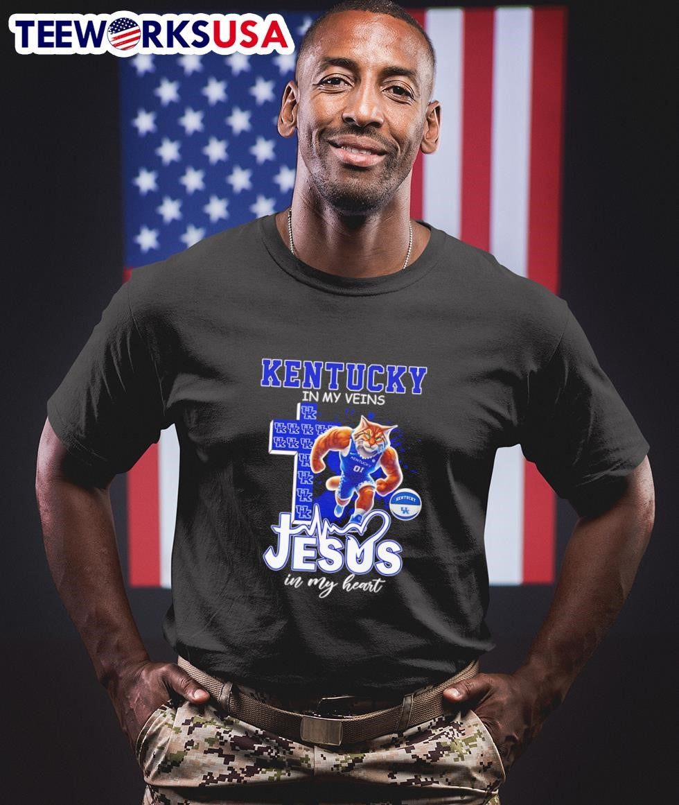 Kentucky in my veins Jesus heart basketball mascot - Adult & Kids T-Shirts, Sweatshirts & Hoodies apparel design preview 1