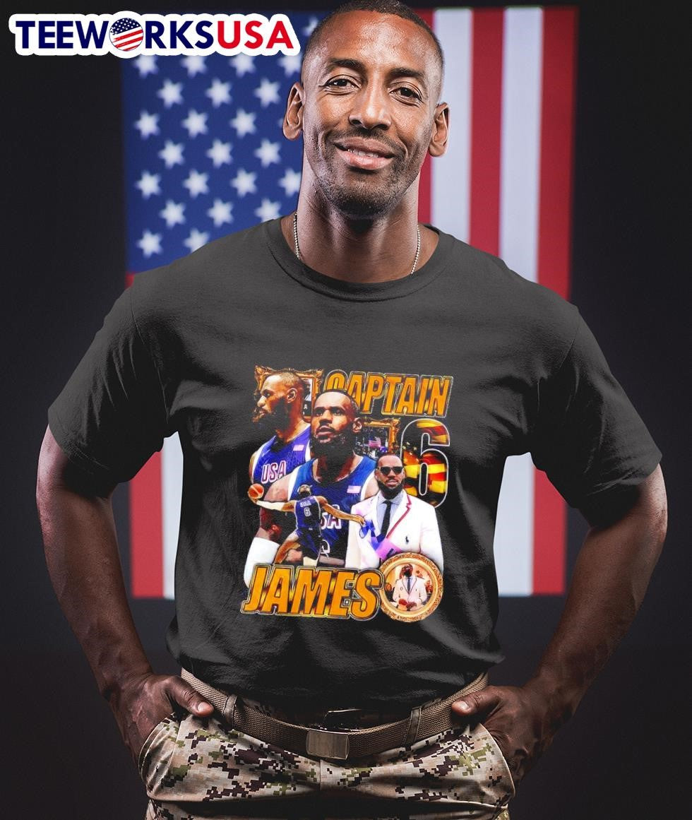 LeBron James team USA captain graphic - Adult & Kids T-Shirts, Sweatshirts & Hoodies apparel design preview 1