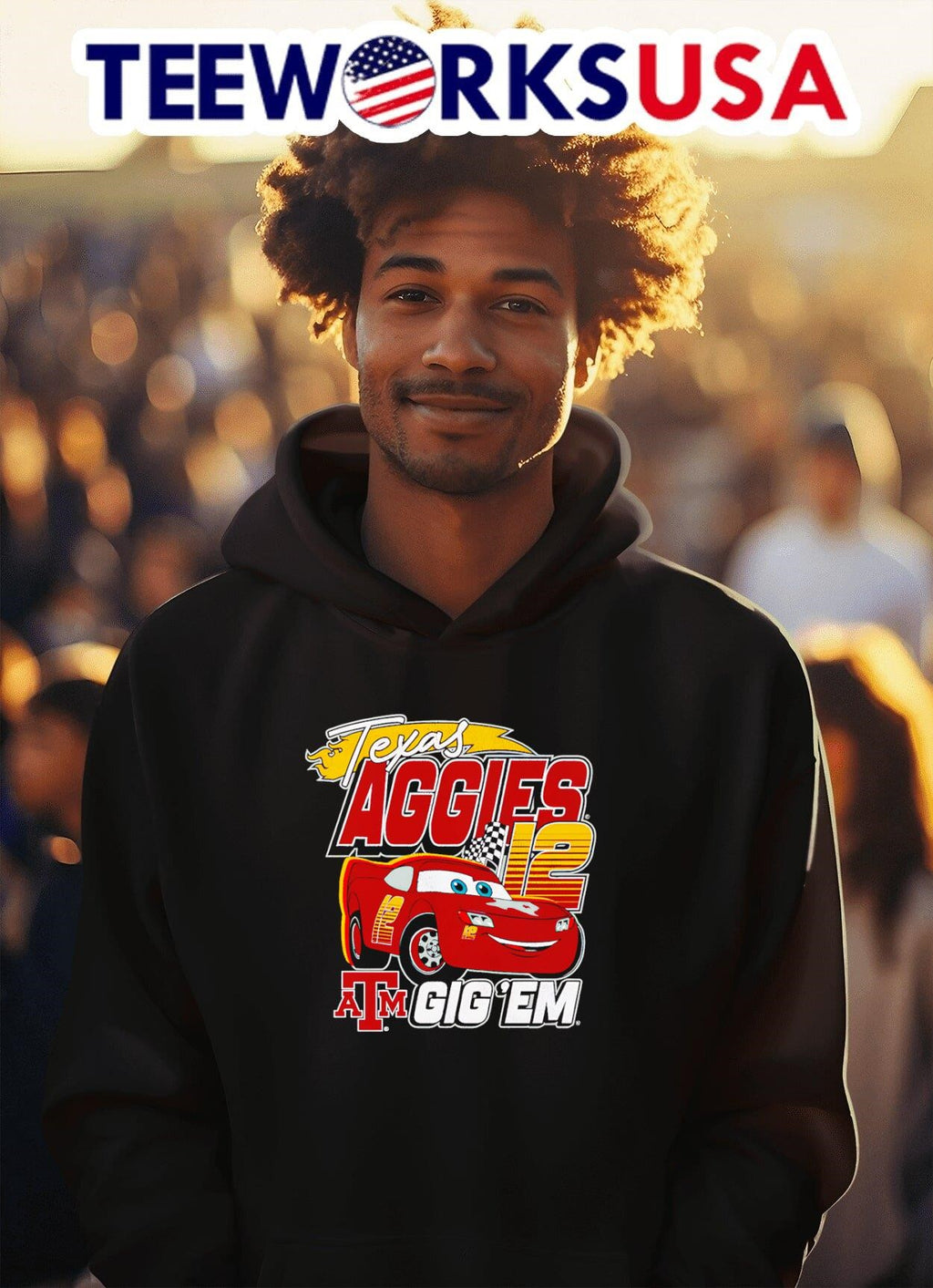 Lightning McQueen Texas Aggies Gig 'Em - Adult & Kids T-Shirts, Sweatshirts & Hoodies apparel design preview 2
