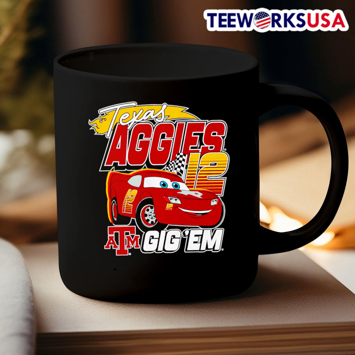 Lightning McQueen Texas Aggies Gig 'Em - Adult & Kids T-Shirts, Sweatshirts & Hoodies apparel design preview 3