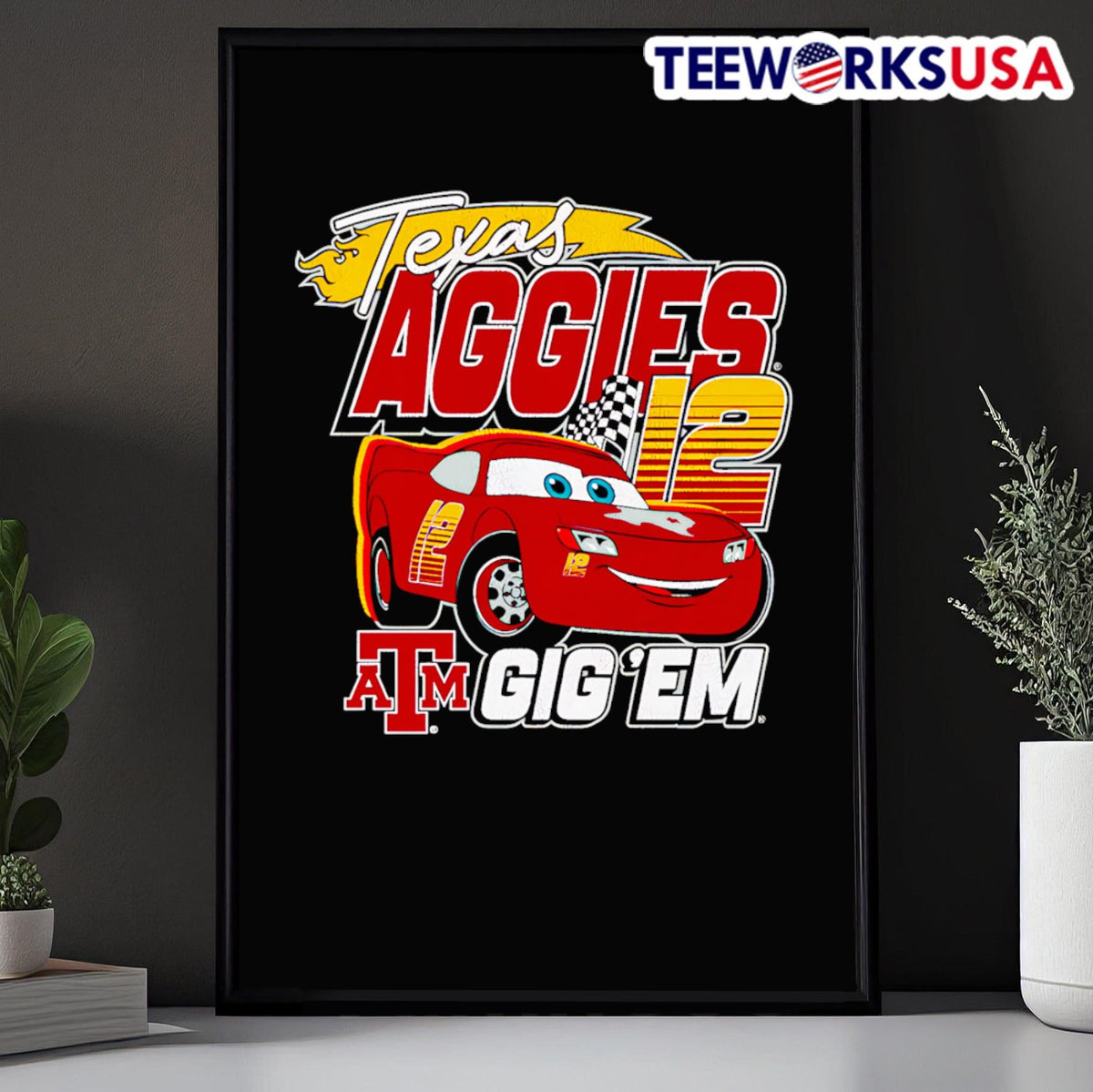 Lightning McQueen Texas Aggies Gig 'Em - Adult & Kids T-Shirts, Sweatshirts & Hoodies apparel design preview 5