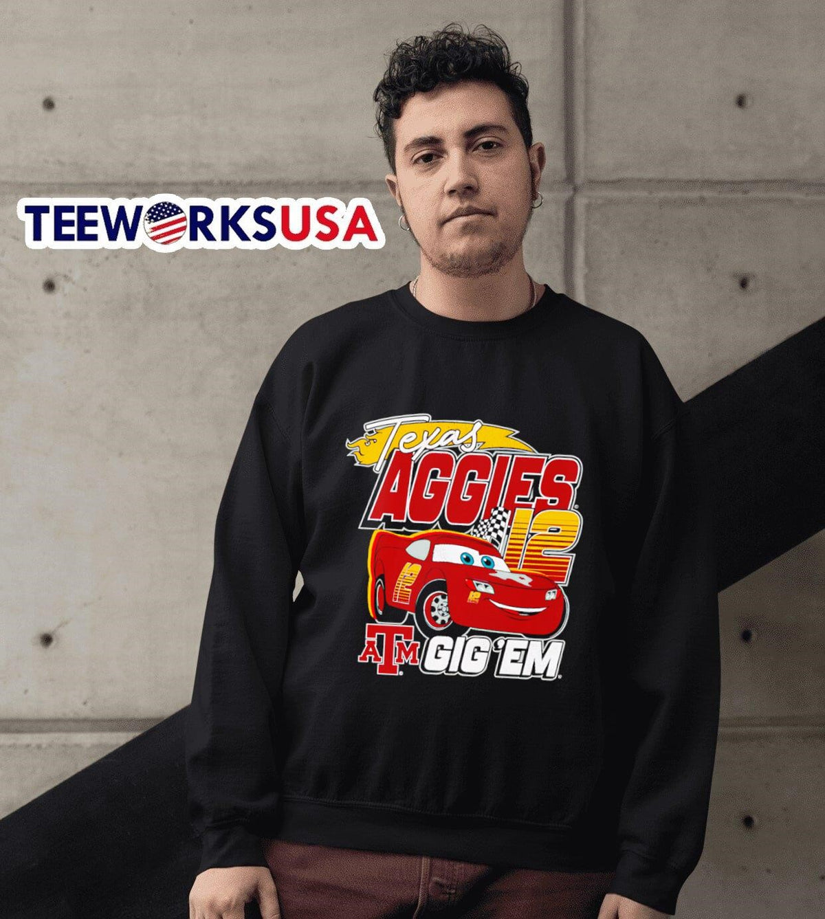 Lightning McQueen Texas Aggies Gig 'Em - Adult & Kids T-Shirts, Sweatshirts & Hoodies apparel design preview 6