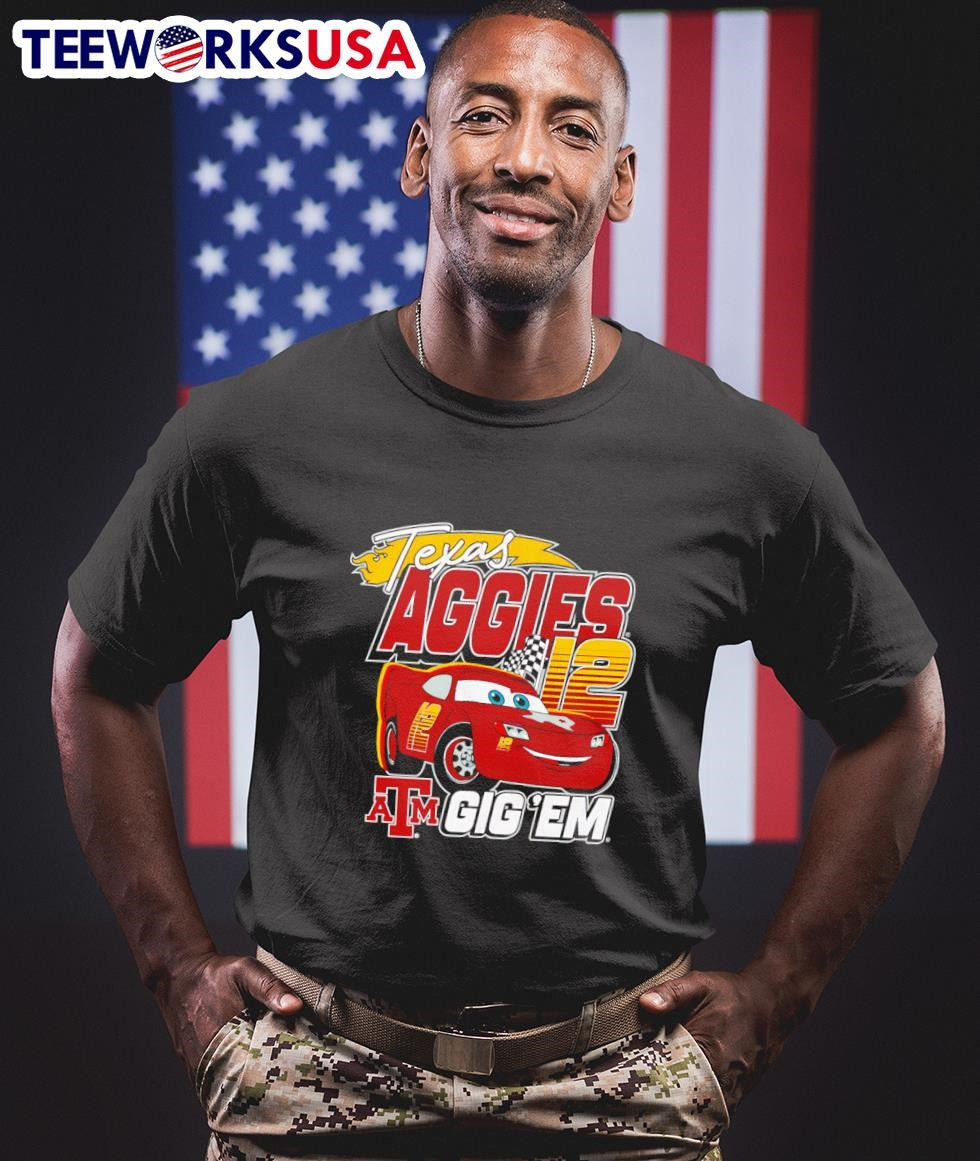 Lightning McQueen Texas Aggies Gig 'Em - Adult & Kids T-Shirts, Sweatshirts & Hoodies apparel design preview 1