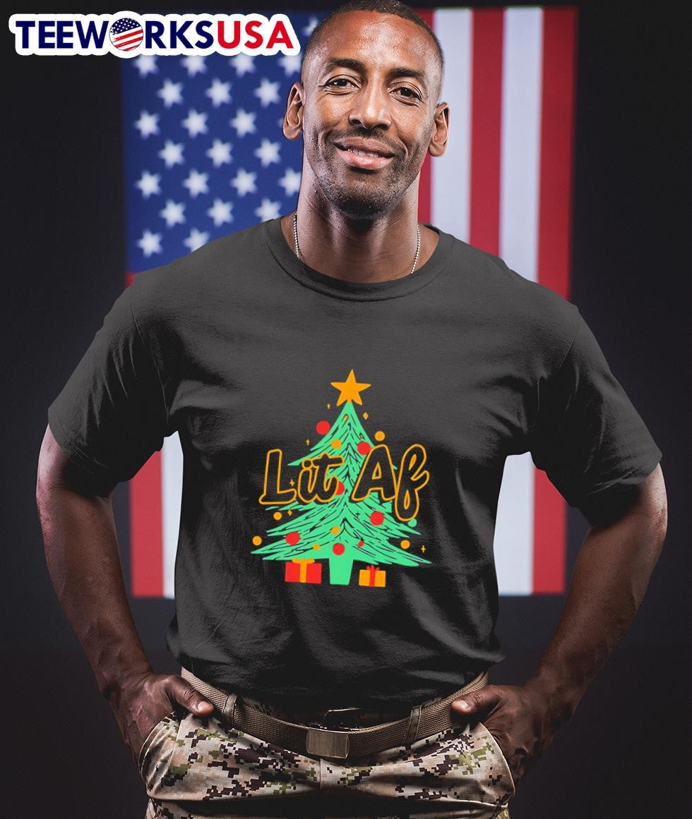 Lit AF Christmas tree - Adult & Kids T-Shirts, Sweatshirts & Hoodies apparel design preview 1