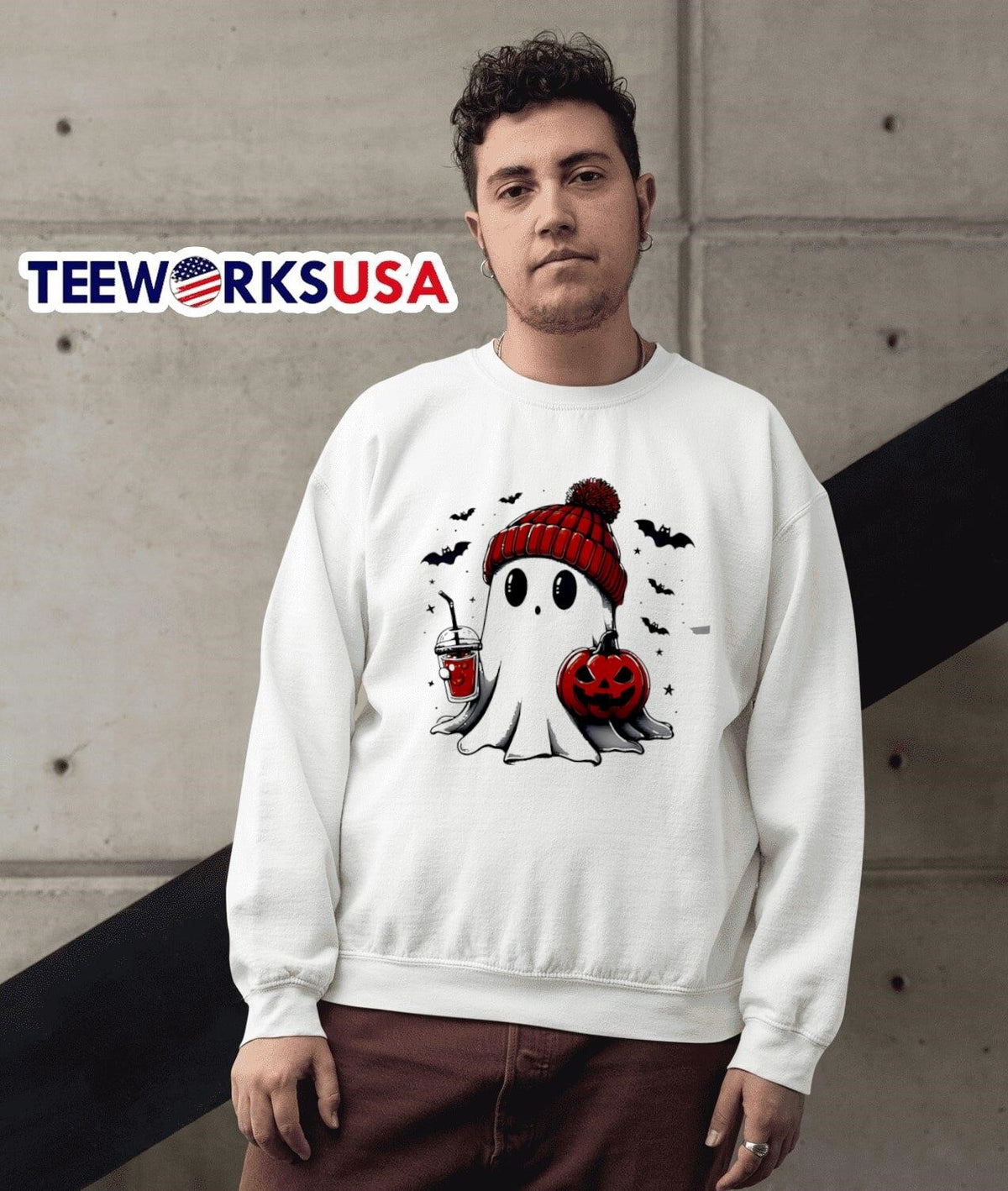 Little cute ghost happy halloween - Adult & Kids T-Shirts, Sweatshirts & Hoodies apparel design preview 3