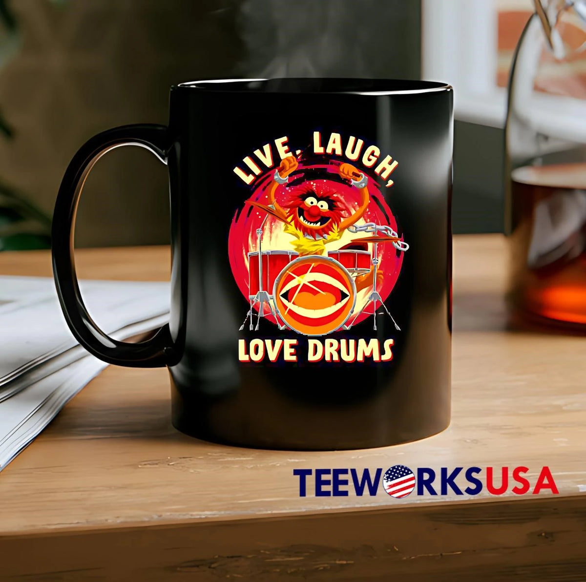 Live Laugh Love Drums Cartoon Muppet Animal Playing - Adult & Kids T-Shirts, Sweatshirts & Hoodies apparel design preview 2