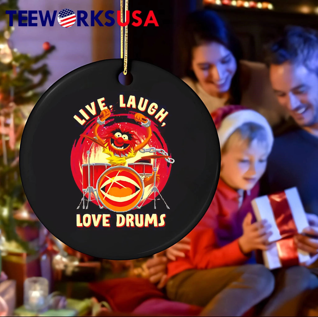 Live Laugh Love Drums Cartoon Muppet Animal Playing - Adult & Kids T-Shirts, Sweatshirts & Hoodies apparel design preview 4