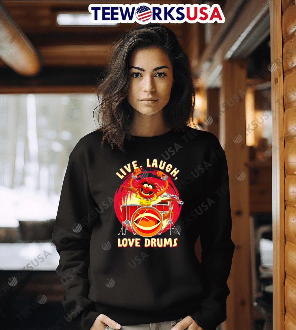 Live Laugh Love Drums Cartoon Muppet Animal Playing - Adult & Kids T-Shirts, Sweatshirts & Hoodies apparel design preview 6
