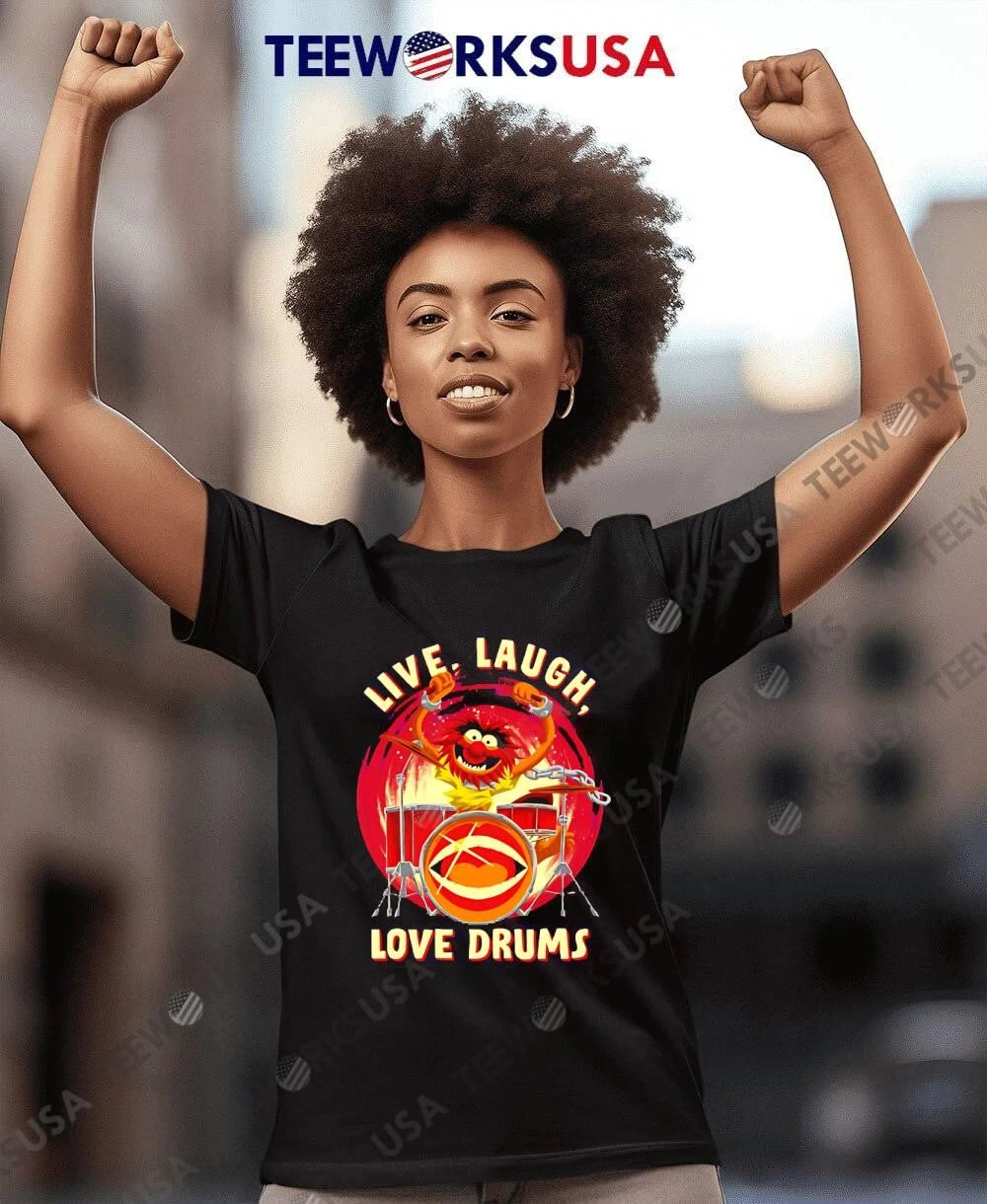 Live Laugh Love Drums Cartoon Muppet Animal Playing - Adult & Kids T-Shirts, Sweatshirts & Hoodies apparel design preview 7