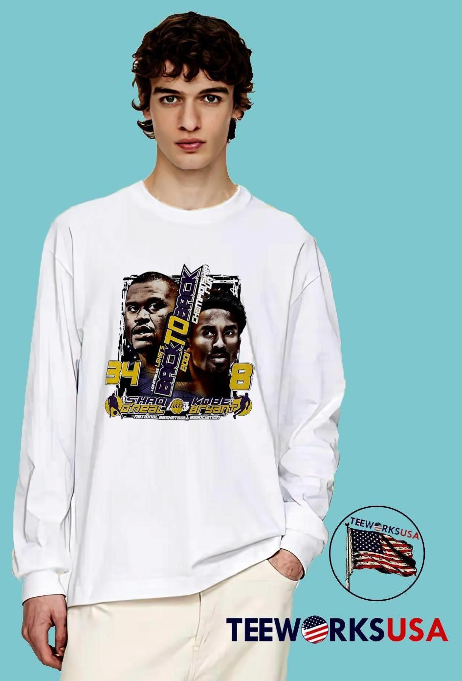 Los Angeles Lakers 34 Shaq 8 Kobe Back to 2001 - Adult & Kids T-Shirts, Sweatshirts & Hoodies apparel design preview 4
