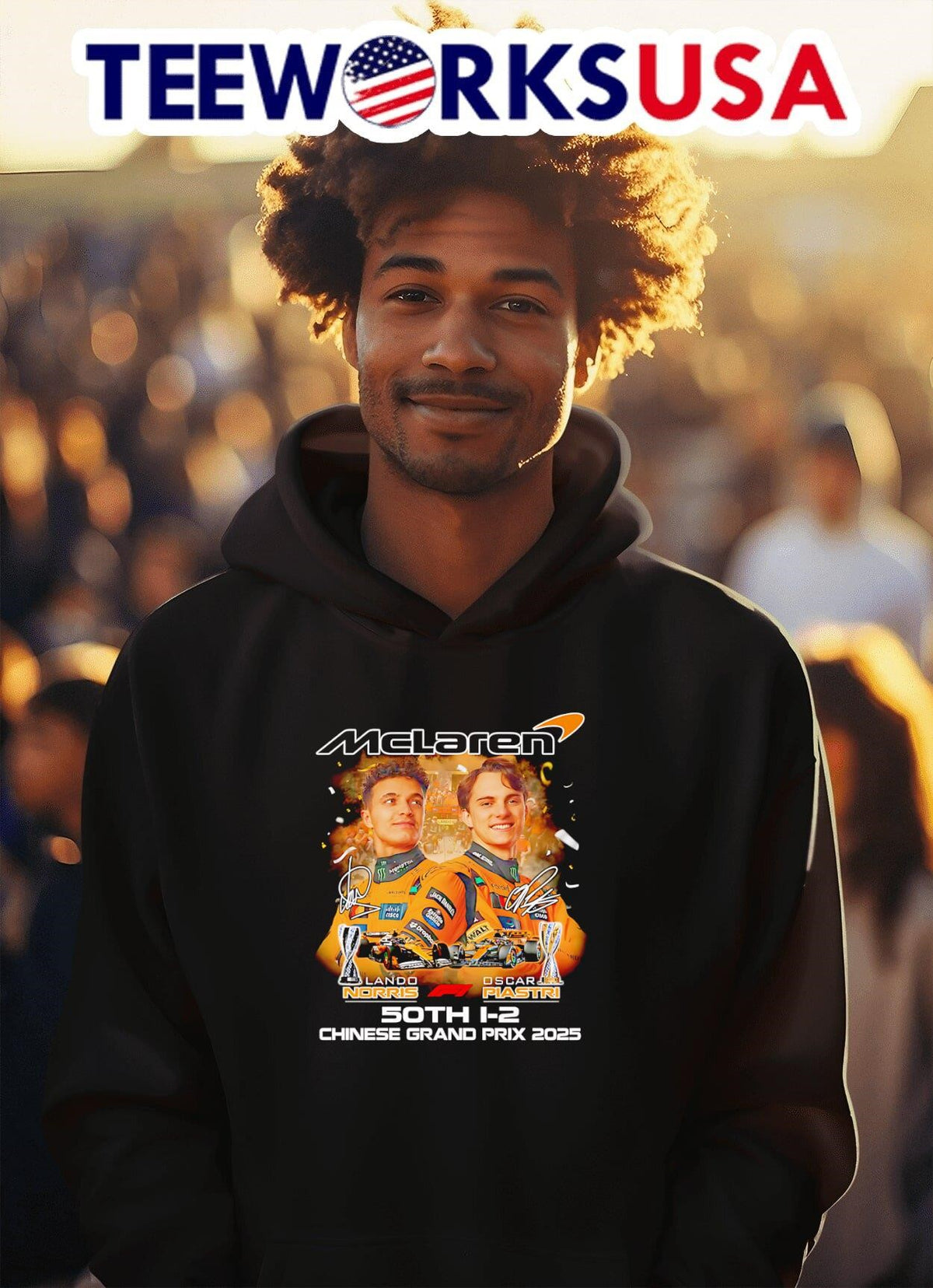 McLaren Lando Norris and Oscar Piastri 50th 1-2 - Adult & Kids T-Shirts, Sweatshirts & Hoodies apparel design preview 2
