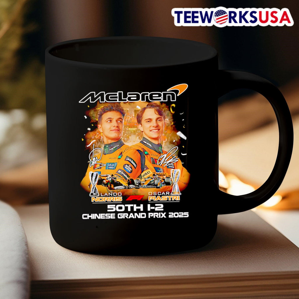 McLaren Lando Norris and Oscar Piastri 50th 1-2 - Adult & Kids T-Shirts, Sweatshirts & Hoodies apparel design preview 3