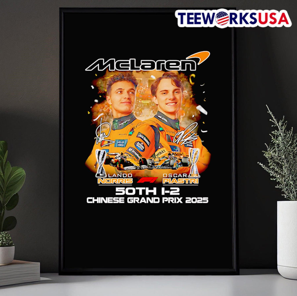 McLaren Lando Norris and Oscar Piastri 50th 1-2 - Adult & Kids T-Shirts, Sweatshirts & Hoodies apparel design preview 5