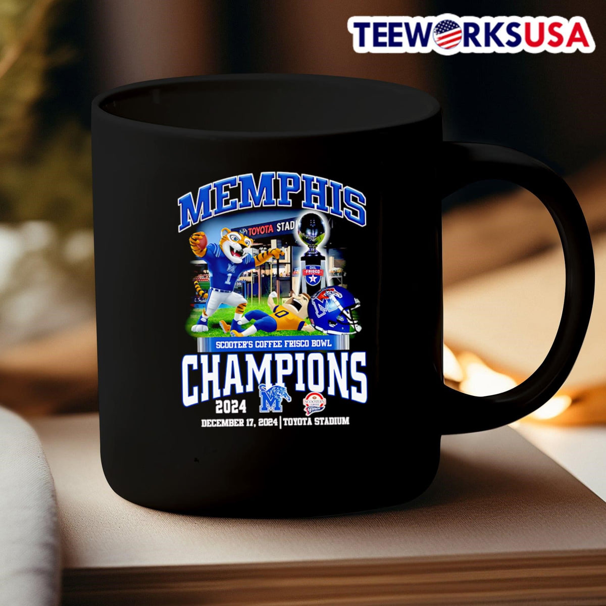 Memphis Scooter's Coffee Frisco Bowl Champions mascot - Adult & Kids T-Shirts, Sweatshirts & Hoodies apparel design preview 3