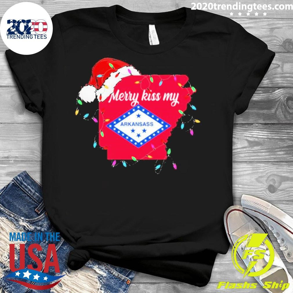 Merry kiss my Arkansass Christmas lights Xmas - Adult & Kids T-Shirts, Sweatshirts & Hoodies apparel design preview 3