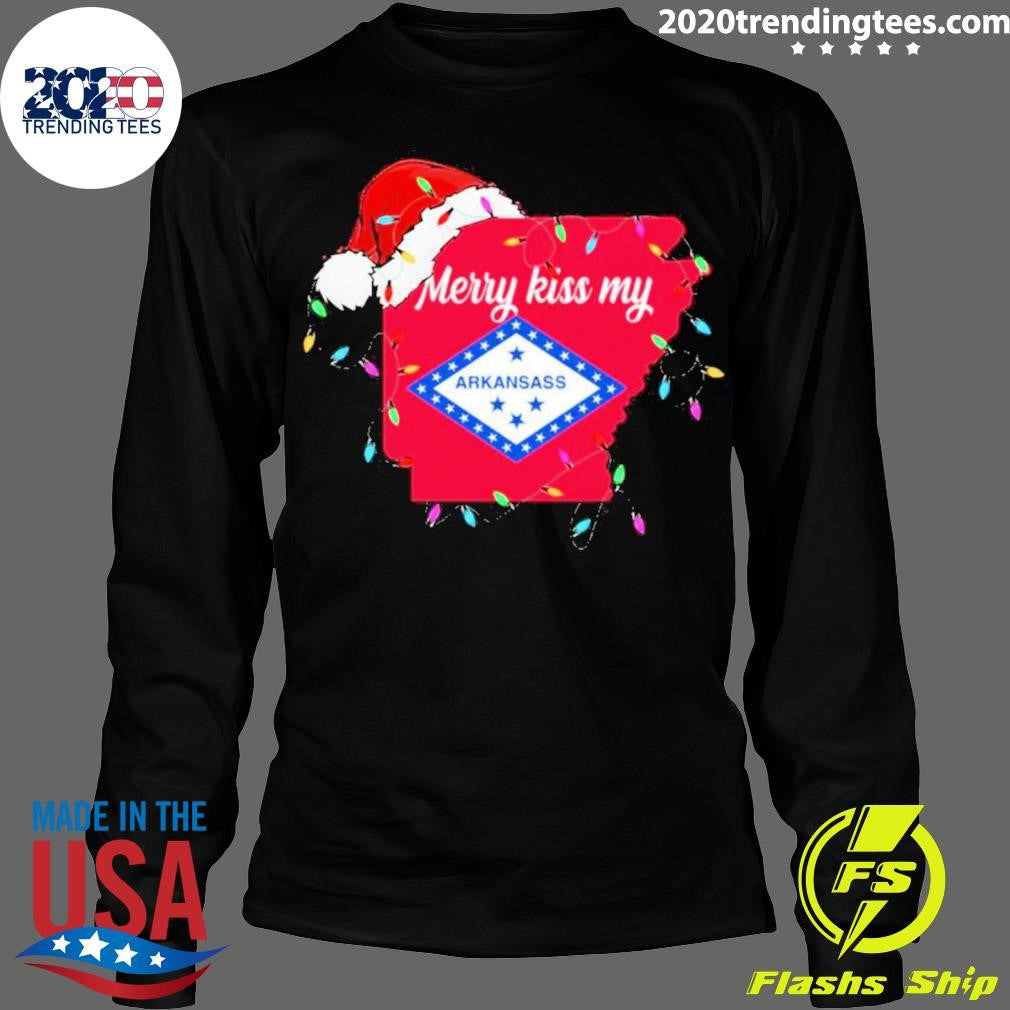 Merry kiss my Arkansass Christmas lights Xmas - Adult & Kids T-Shirts, Sweatshirts & Hoodies apparel design preview 4