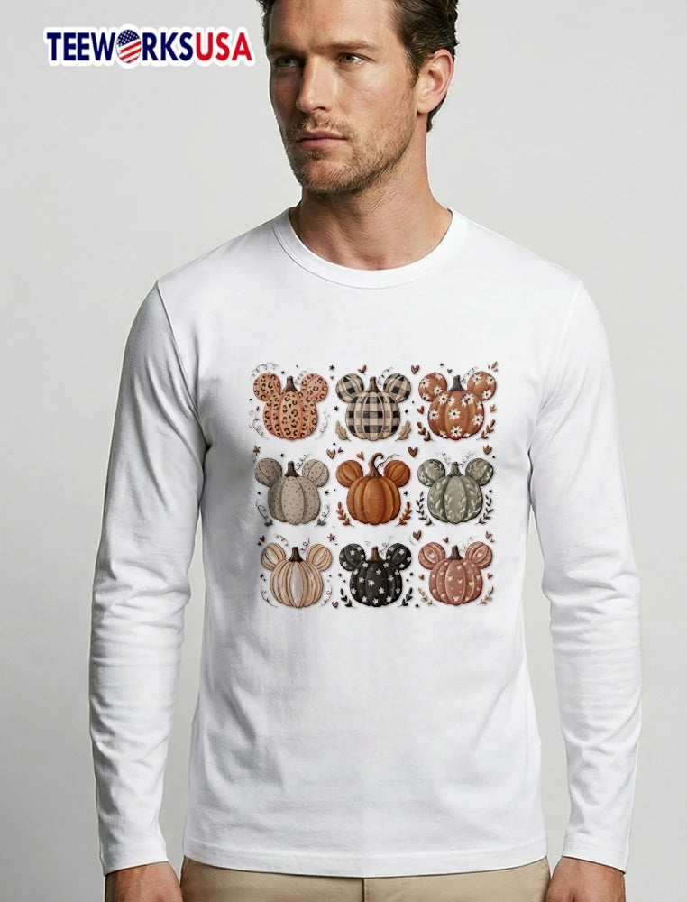 Mickey Mouse Shaped Autumn Pumpkins Grid Leopard - Adult & Kids T-Shirts, Sweatshirts & Hoodies apparel design preview 3