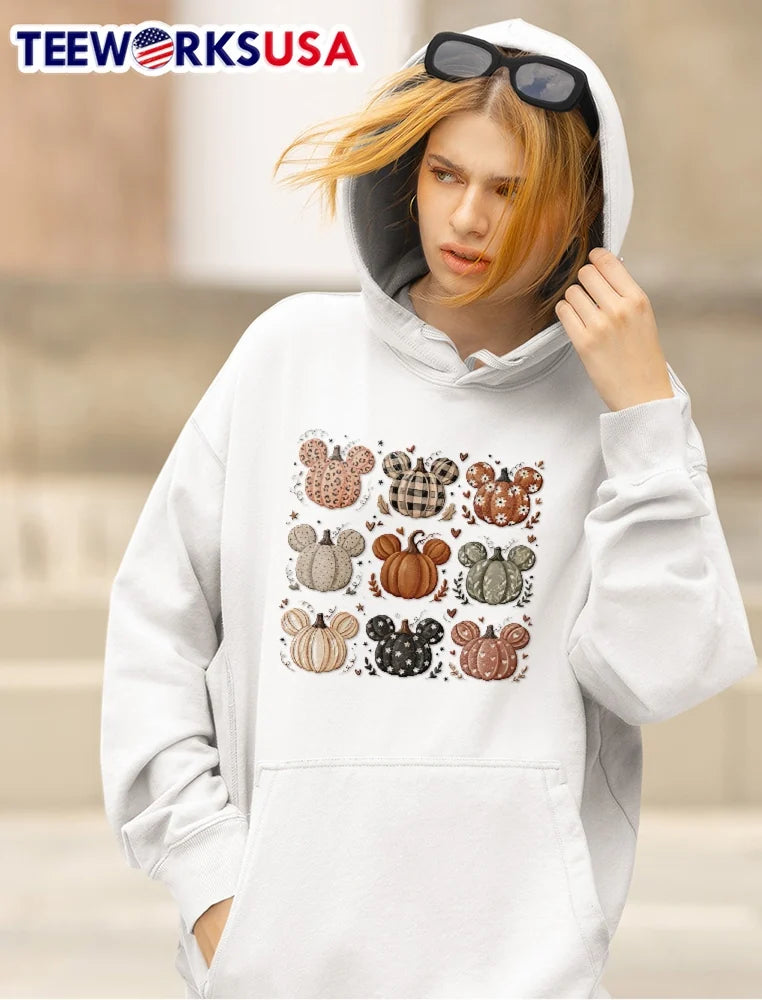Mickey Mouse Shaped Autumn Pumpkins Grid Leopard - Adult & Kids T-Shirts, Sweatshirts & Hoodies apparel design preview 5