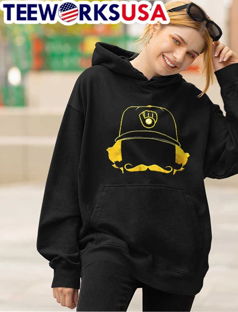 Milwaukee baseball hat mustache and hair - Adult & Kids T-Shirts, Sweatshirts & Hoodies apparel design preview 4