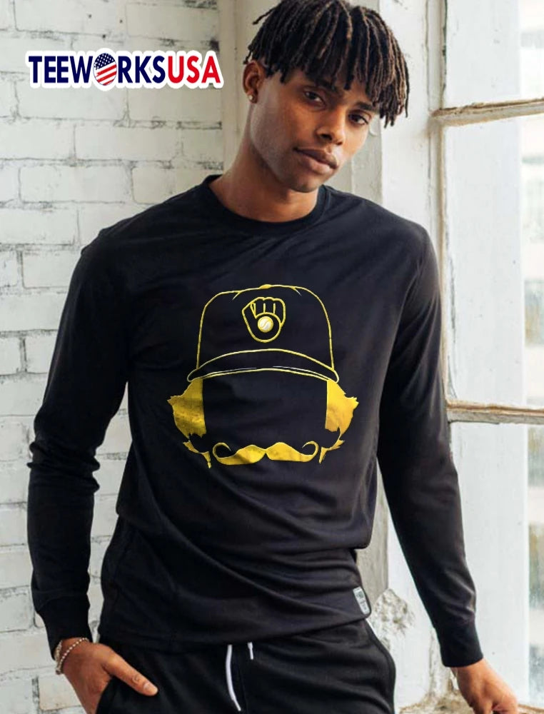 Milwaukee baseball hat mustache and hair - Adult & Kids T-Shirts, Sweatshirts & Hoodies apparel design preview 5