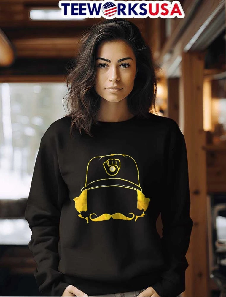 Milwaukee baseball hat mustache and hair - Adult & Kids T-Shirts, Sweatshirts & Hoodies apparel design preview 7